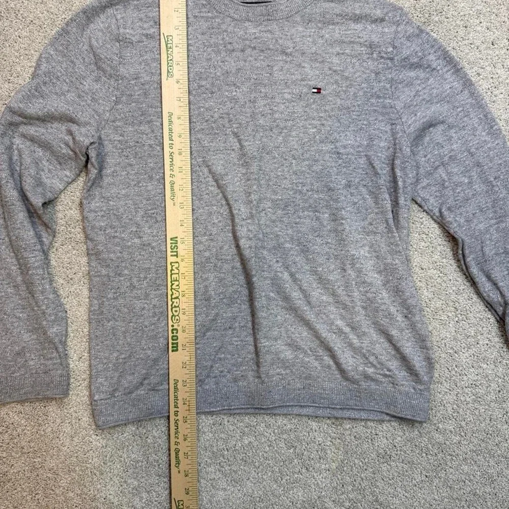 Tommy Hilfiger Mens Crewneck Sweater Gray Cotton Knit Flag Logo Size M